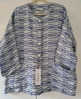 Sahara Linen Jacket In Light Blue/white Irregular Check (M/L) NEW • £59
