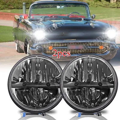 2x Fit Chevy Bel Air/150/210 Impala 1953 1954 1955-1957 7'' Round LED Headlights • $81.11