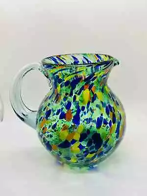 Hand Blown Italian Murano Colorful Speckled Confetti Art Glass Pitcher 7  Tall • $61