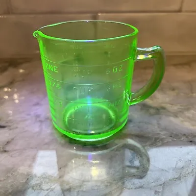 Vintage A & J Hazel Atlas Green Vaseline Glass 1 CUP Measuring Cup UV Glow • $49.99