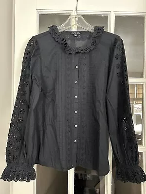 Women’s J Crew Black Eyelet Button Collar Blouse Size Large • $23.99