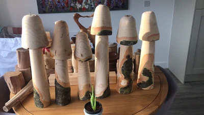 £15 • Buy Carved Wooden Mushrooms, Garden Or Home Decor, Sculptured From Solid Ash Wood