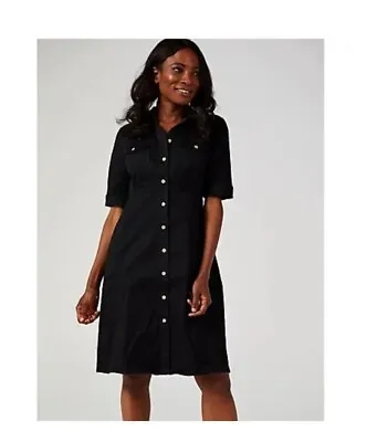 £12 • Buy Nina Leonard Button Up Stretch Denim Dress Black Uk Size Medium Bnip