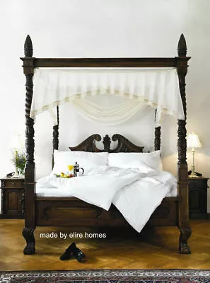  5'King Size Dark Mahogany Queen Anne Four Poster Mahogany Bed Frame • $1893.16