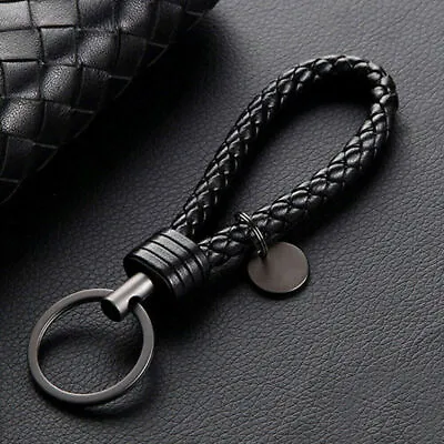 Black Car Keychain Leather Rope Strap Weave Keyring Key Ring Chain Key Accessory • $4.72