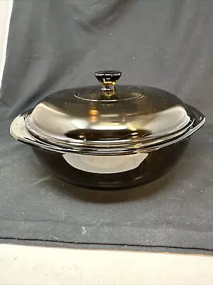 Vintage Corning Ware Vision Pyrex Amber Glass 9  2L Dutch Oven Stock Pot Lid USA • $29.95