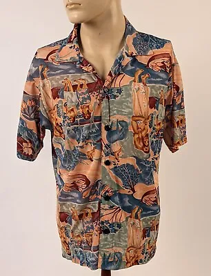 Vintage 1970’s Men’s Hawaiian Nylon Shirt W Figural Print • $65