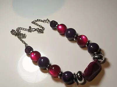 Marks And Spencer M&S Silver Tone Necklace Beaded Red/ Pink Tones  • £5.99