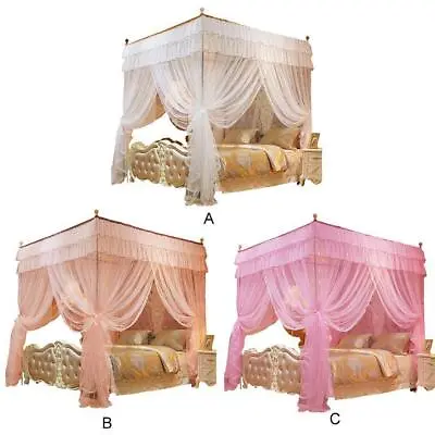 1.5*2 M 4 Posters Pink Bed Canopy Princess Queen Mosquito Net Bed Tent 4 Corners • $118.88