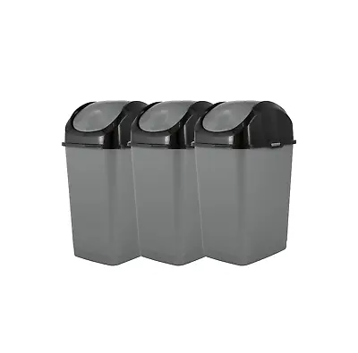 Superio 3 Pack Mini Plastic Trash Can With Swing Top Lid Grey/Black 1.25 Gal • $22.99