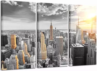 LevvArts - Large 3 Piece New York City Canvas Wall Art Empire State Building At • $111.65