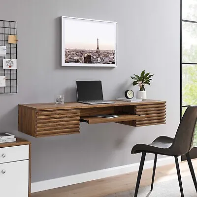 Modway Render 60  Mid-Century Modern Wall-Mount Office Desk In Walnut • $215.70