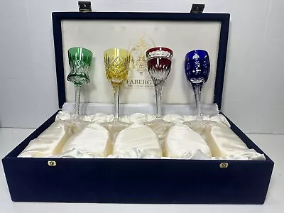 Set Of 4 Faberge Na Zdorovye Stemmed Cordial Crystal Glasses In Original Box • $498