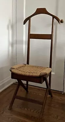 Vintage Mid-Century Modern Valet Butler Gentleman's Chair Wood Woven Seat Danish • $259