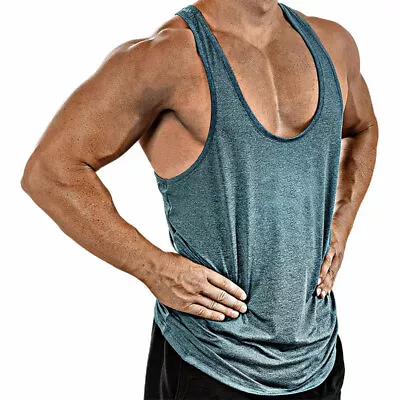 Mens Plain Gym Singlets Bodybuilding Tank Top Gym Stringer Y-Back Muscle Vest UK • £9.59