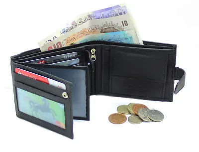  Mens RFID BLOCKING Leather Wallet With ID Window Zip And Coin Pocket Purse 2511 • £7.99