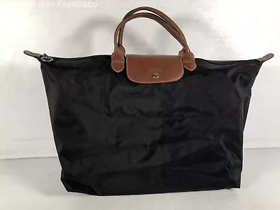 Longchamp Womens Black France Double Handles Classic Travel Large Tote Bag COA • $34.99