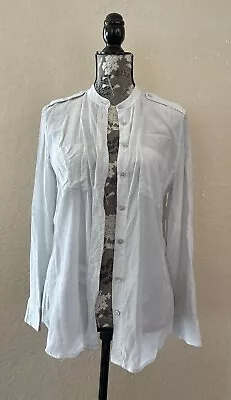EUC EQUIPMENT Shirt Womens S Light Blue Silk Long Sleeve Mandarin Collar • $38