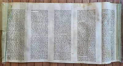 TORAH SCROLL FRAGMENT MANUSCRIPT VELLUM ANTIQUE BIBLE 17 X 34  • $79.99