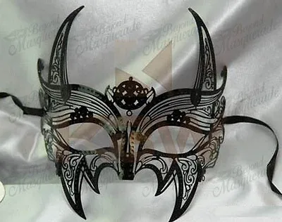 Mens Superhero Costume Filigree Light Metal Venetian Black Masquerade Mask • $19.95