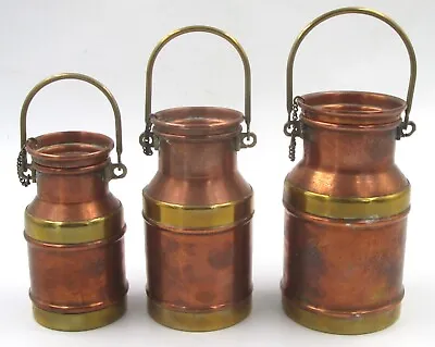 Vintage French SET 3 JEAN PAUL THEVELOT COPPER MILK CHURNS  Lids On Chains • £48