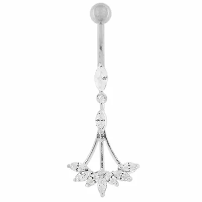 Sterling Silver Belly Bar Clear Crystal Chandelier Dangle Navel Ring • £10.95