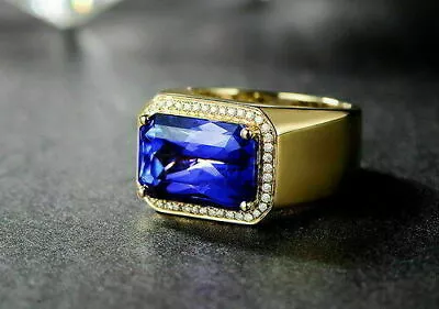 2Ct Lab-Created Blue Sapphire Men's Engagement Pinky Ring 14K Yellow Gold Plated • $137.69