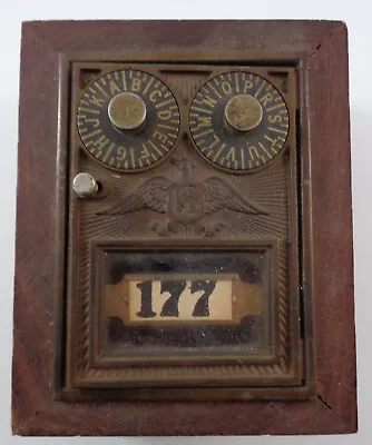 Vintage US Post Office 2-dial Combination Door Mail Box Wood Bank (frozen Lock) • $25