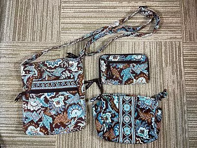 Vera Bradley Brown/Blue Purse-Wallet-Cosmetic Bag-3 Item Set • $18.95