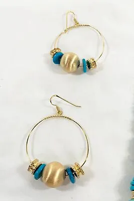 Veronese18K Clad Sterling Turquoise Pierced Hoop Earrings Made In Italy • $28.50