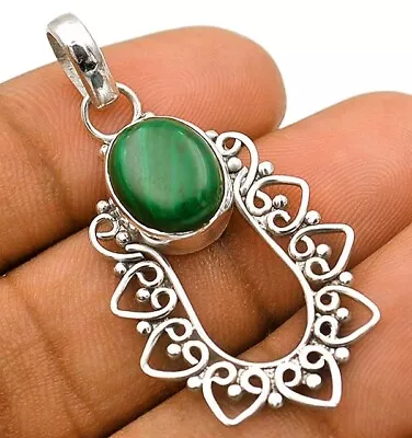 Natural Malachite 925 Solid Sterling Silver Pendant Jewelry CT7-6 • $10.99