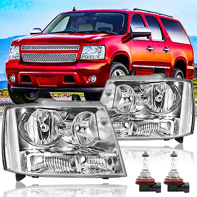 For 2007-2014 Chevy Avalanche Tahoe Suburban Clear Chorme Headlights With Bulbs • $98.59