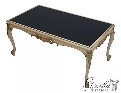 F63588EC: Italian Style Paint Decorated Black Glass Coffee Table • $435