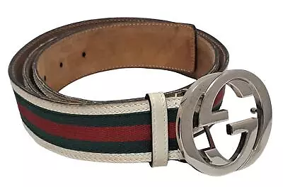 Gucci Belt Interlocking Sherry Color 114984 Leather 41.33in Green Red Men Women • $227.96