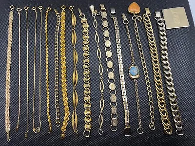 Vintage All Wearable Gold Tone Tone Lot Of 17 Bracelet Trifari Judy Lee Etc • $9