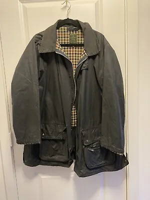 Mens Original British Thorndale  Waxed  Jacket Field Coat Size XL Plaid Lining • $88