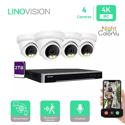 LINOVISION 8CH PoE IP Night Color Security Camera System With 4 Turret Cameras • $739.99