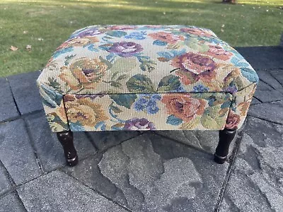 Small Vintage Floral Upholstered Footstool W Hidden Storage Drawer 13.5x11x10” • $120