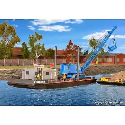 Kibri 39156 1/87 Model Ho Kit Barge Of Construction With Crane Menck M154 LC H0 • $109.60