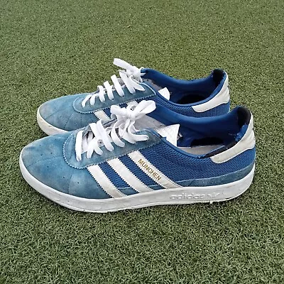 Men's Adidas Munchen Trainers Size UK 11 Blue/White Used Worn 80s 90s Casuals 09 • £24.99