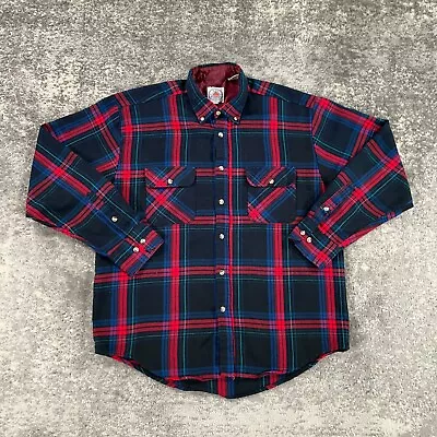 Vintage Flannel Shirt Mens Large L Red Blue Plaid 90s Grunge Punk Lodge Workwear • $15.98