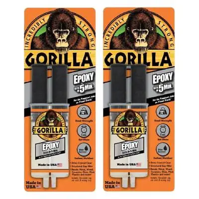 Gorilla Epoxy Glue Syringe Super Strong Bond Sets In 5 Min. .85 Oz Clear 2-Pack • $16.95