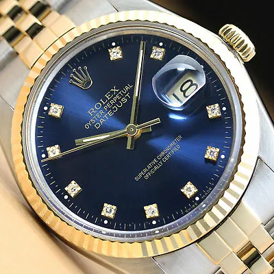 Rolex Mens Datejust Factory Diamond Dial 18k Yellow Gold/stainless Steel Watch • $6699