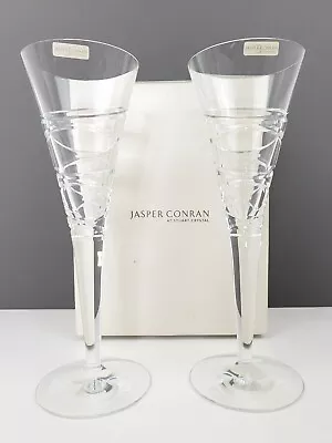 2 X Jasper Conran  Stuart Crystal AURA Champagne Flutes Signed Boxed • £150