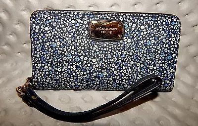 Michael Kors Floral 38S8XTVW1R Wallet Wristlet Smart Phone Blue Leather Case • $36