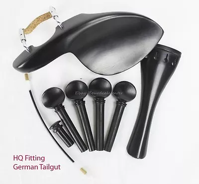 YDC Violin Ebony Fitting 8 Piece Set ------German Tailgut ----Guarneri Chinrest • $28.95