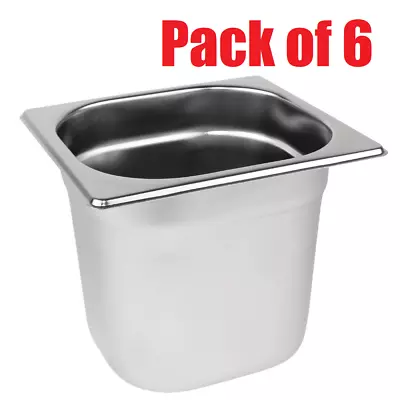 Stainless Steel 1/6 Gastronorm Pot 150mm 2.2 Ltr Bain Marie Pot Gastro Food Pan • £49.99