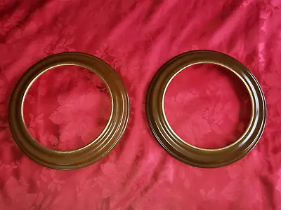 2 Van Hygan & Smythe 8.5  Round Solid Wood Plate Frames. Brown With Gold Ring • $14