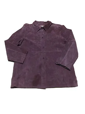 Passports Womens 100% Leather Purple Button Up Long Sleeve Shirt Size XL • $40.99