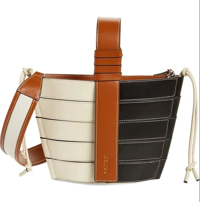 $350 • Buy Staud Women Diamond Mini Leather Zip Tote Bag Cream/Tan/Black OS Multicolor New